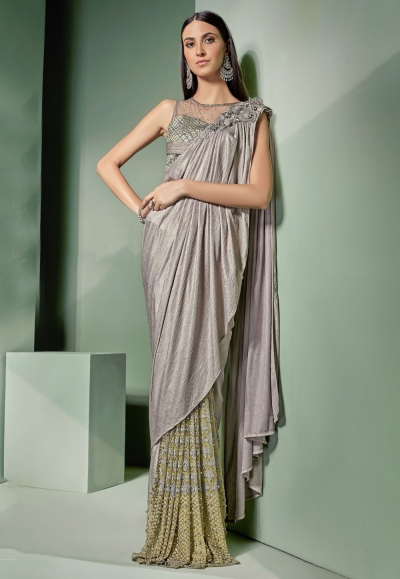 Gray lycra party wear saree  5301